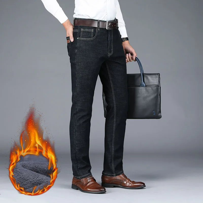 NIGRITY мужские новые теплые фланелевые джинсы Стрейчевые повседневные Прямые из