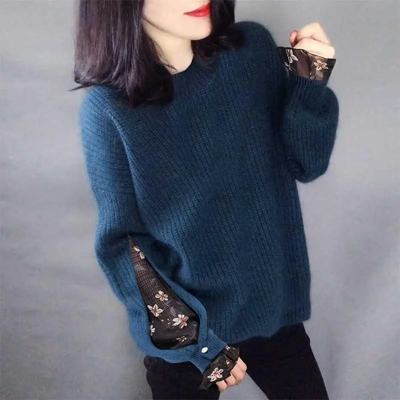 

2021 Autumn Winter Oversized O Neck Women Sweater Loose Knitted Pullover Alpaca Tops Pull Femme Soft Jumper Jersey Tops
