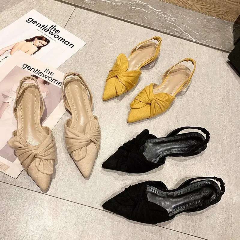 

2021 Sandals All-Match Low-Heeled Shoes With Strap Suit Female Beige New Fashion Low-heeled Comfort Closed Black Pointed Clear S