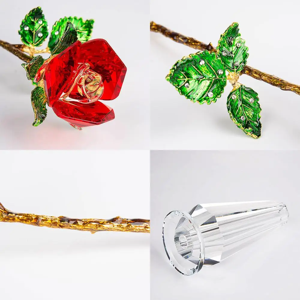 

2019 Fashion Crystal Rose With Glass Vase Home Decoration Accessories For Living Room Best Wedding Gift