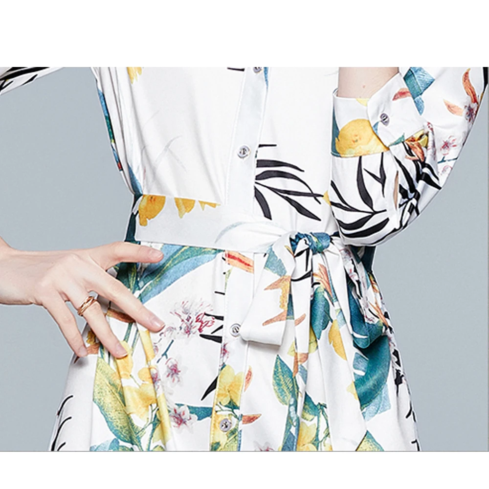 

Simgent Blouse Dress Women Three Quarter Sleeve Elegant Office Party A Line Print Midi Dress Woman Clothing Vestidos SG012223