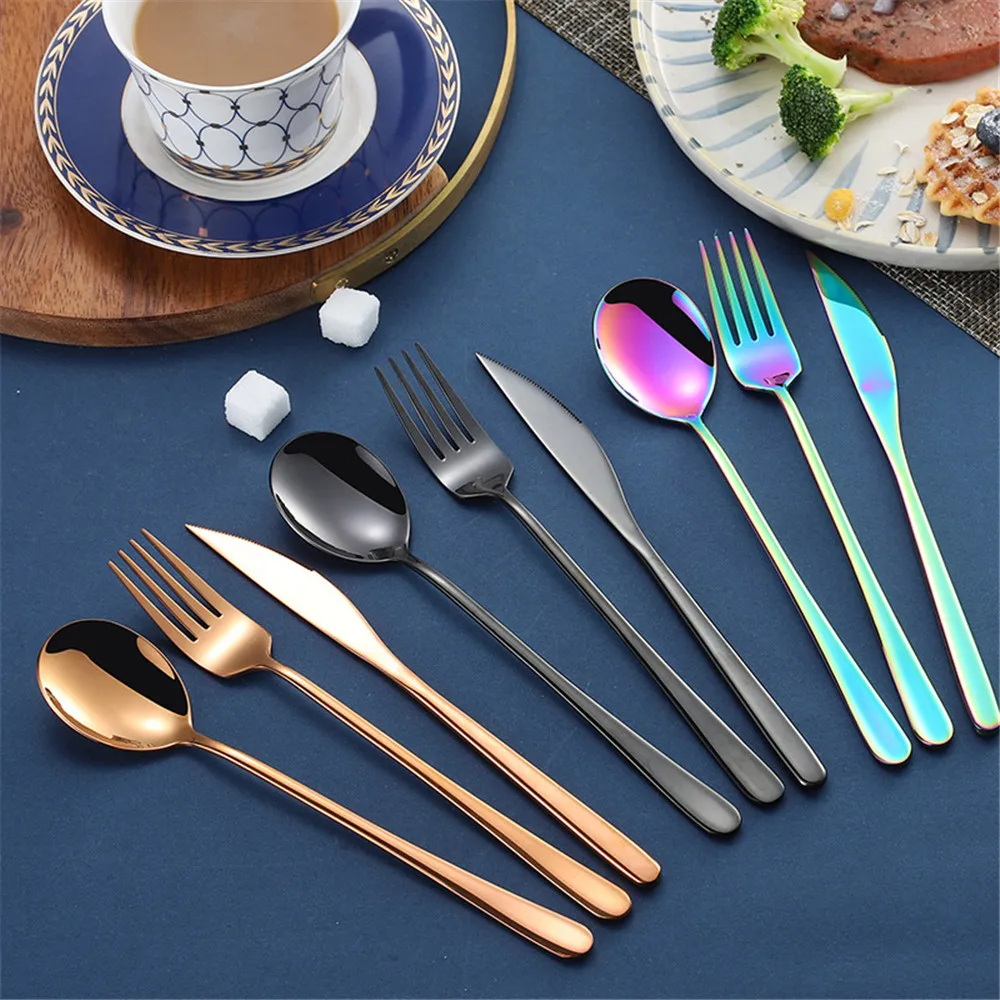 

Colorful Stainless Steel Dinnerware Knife Dinner Set Cutlery Forks Spoons Home Party Tableware Set Utensils Kitchen Accessories