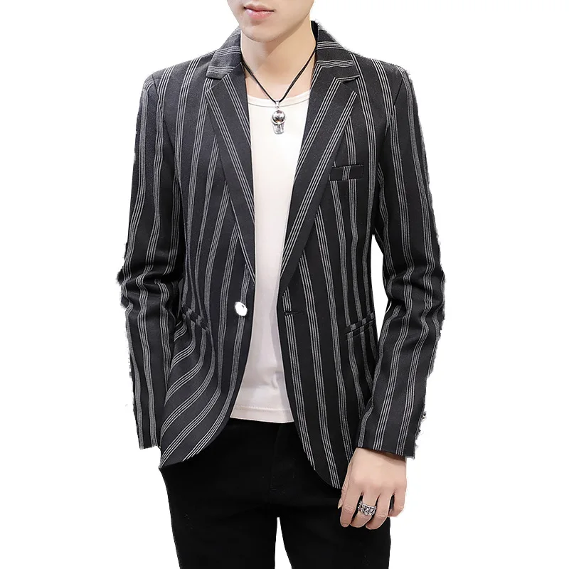 

2020 Men Slim Fit Handsome BLAZER Trend Youth Vertical Striped BLAZER