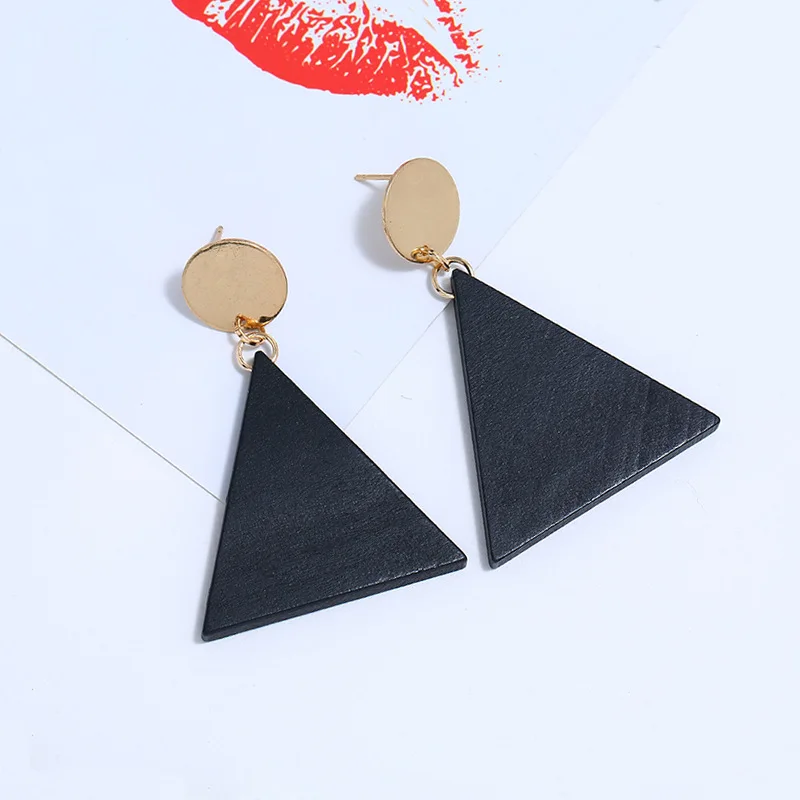 Модные деревянные серьги треугольные круглые геометрические Зеленые Черные для