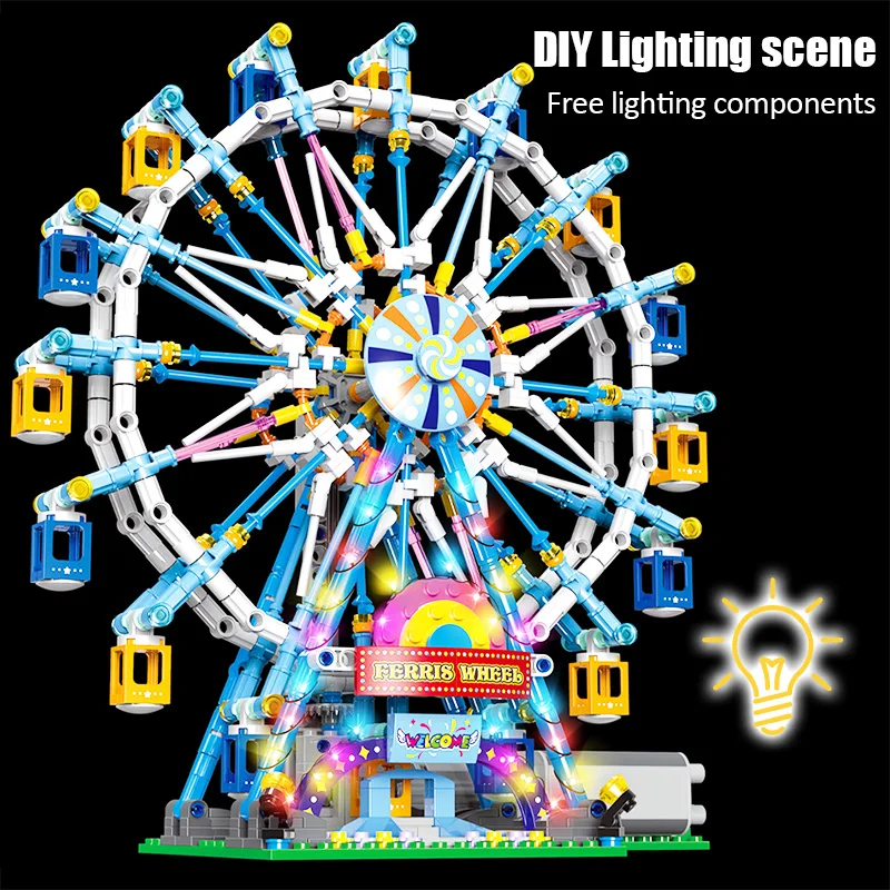 

City friends moc technician spinning ferris wheel building blocks electric bricks with light toys for kids christmas gifts
