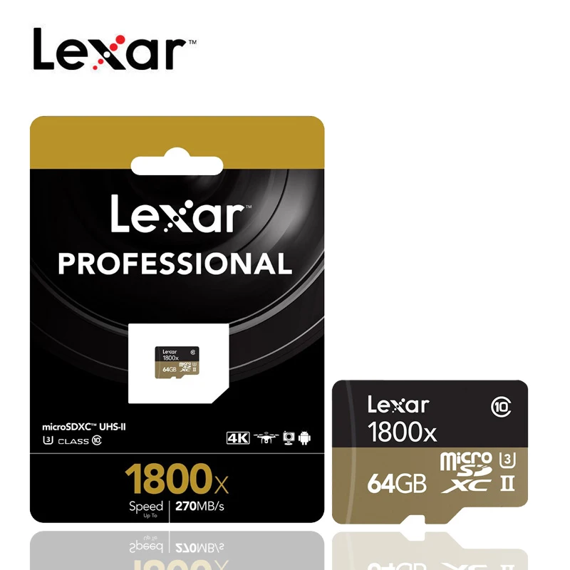Lexar Профессиональный 1800x microSDXC UHS II карты Micro SD Card 64 Гб 128 ГБ до 270 МБ/с. V90 U3 Class 10 Флэш