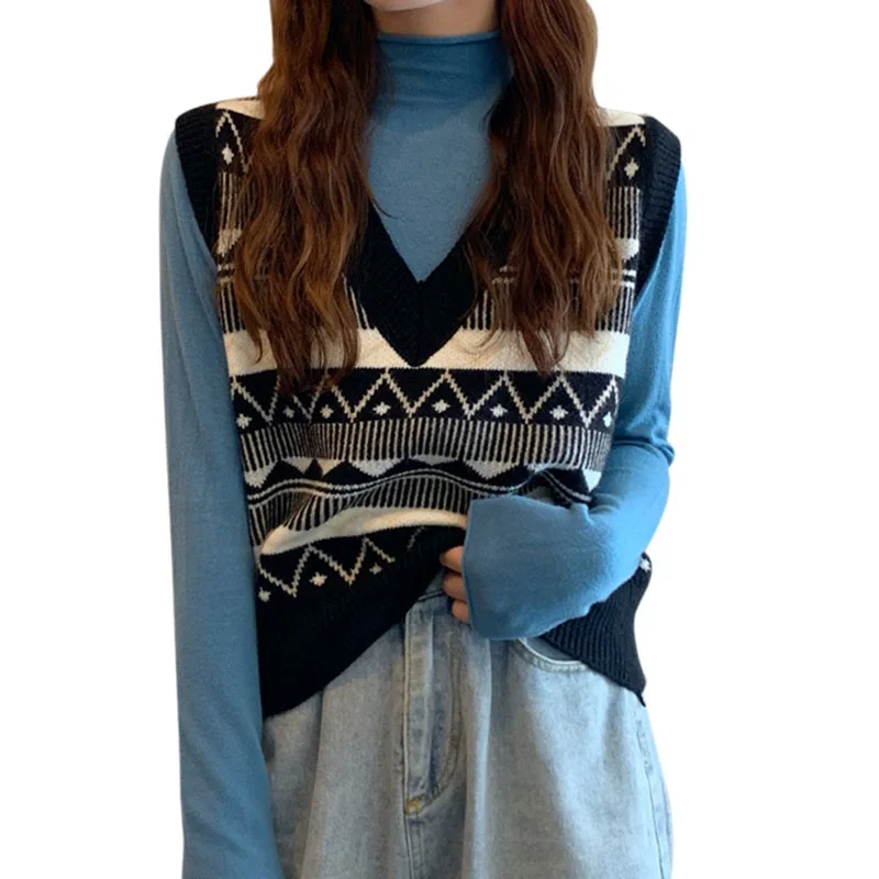 

Women's Korean Version Sweater V-neck No Button Loose Pullover Temperament Knitted Vest Outer Wear