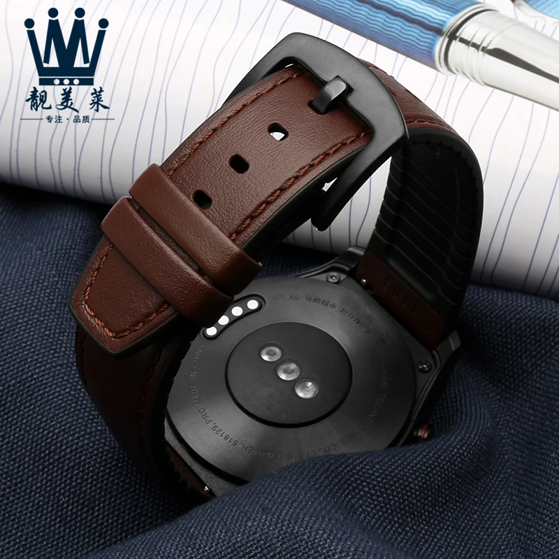 22mm Genuine Leather + Silicone Watchband  For Huawei watch 2 Pro/GT ticwatc2in 1 Strap Fashion Men's Replacement Quick release