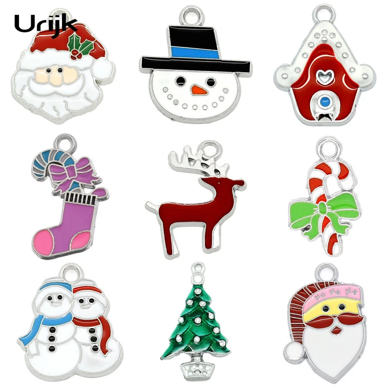 10 шт. рождественские Очаровательные Подвески эмаль конфеты трость серебряные