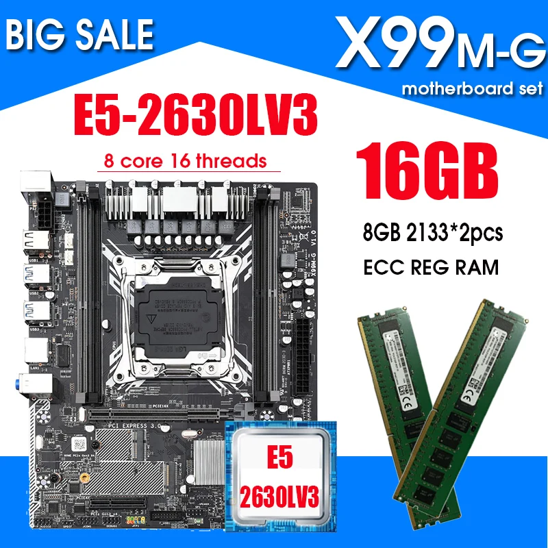 Bestellen X99M-G Motherboard Set Mit Xeon E5 2630LV3 LGA2011-3 CPU 2X8GB = 16GB 2133MHz DDR4 Speicher NVME M.2 Slot