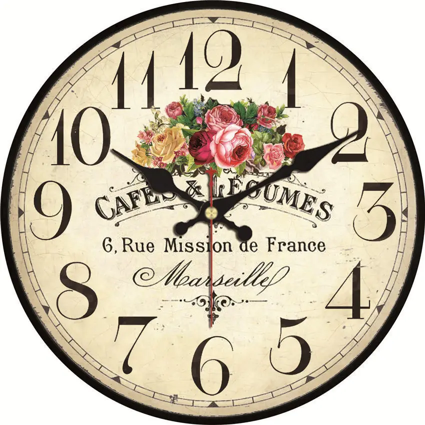 Парижская розовая печать винтажные настенные часы Relogio De Parede Flora Flower для кафе