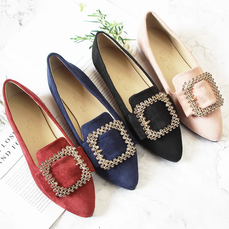 2021 Spring Flats Fashion Pointed Toe Solid Color Office Lady Comfortable Slip On Loafers Women Flat Heel Driving Shoes Casual S