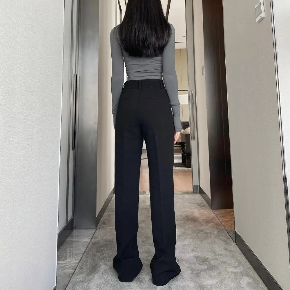 

Spring Skinny Long Split Suit Pants Bottoms Women Elegant Black Trousers High Waist Office Lady Pentalon Femme Flare Loose