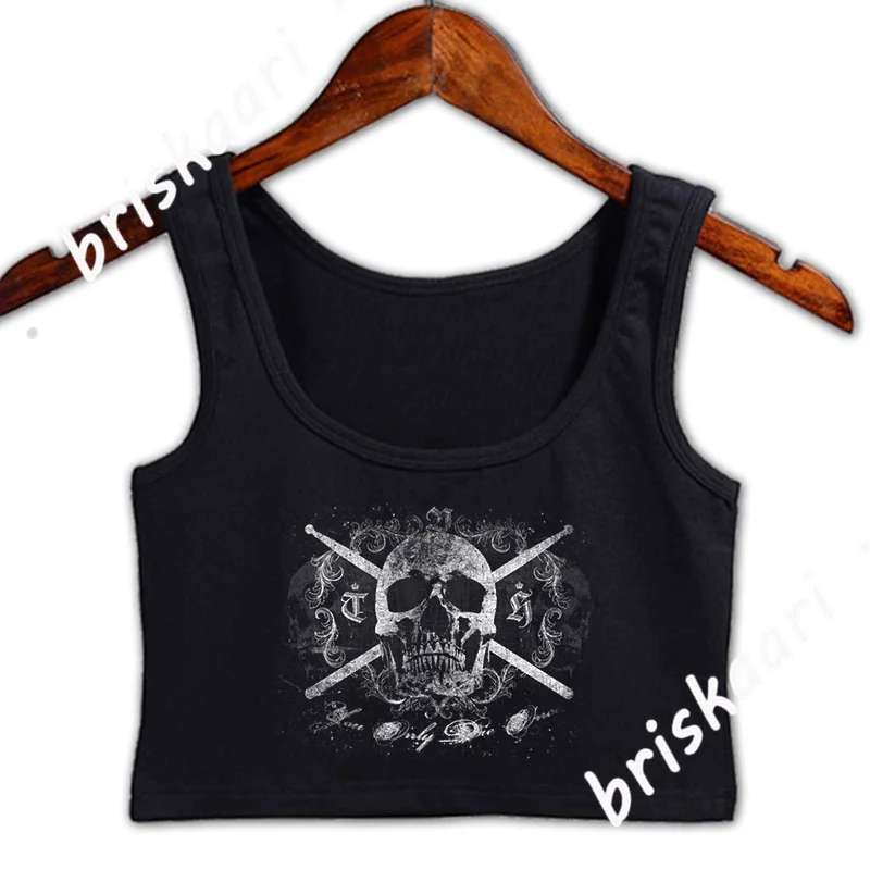 Ударник череп укороченный Топ для женщин интересные летние Стиль топ Большие