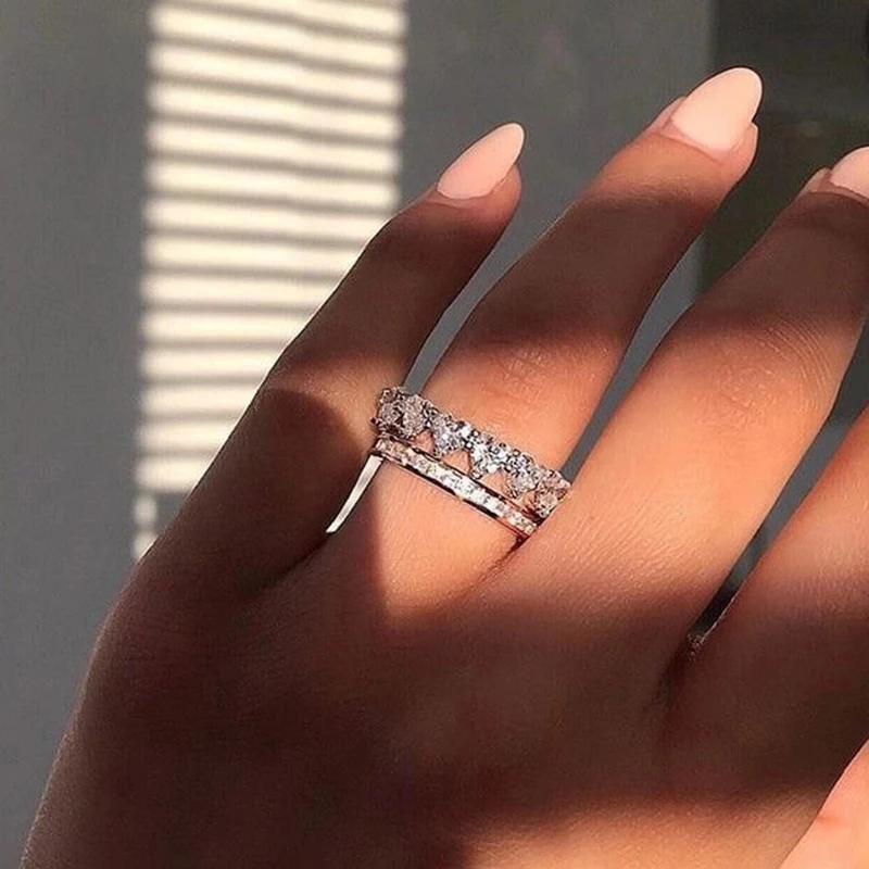 New Trendy Engagement Rings For Women AAA White Zircon Cubic Five Heart Ring Elegant Finger Female Wedding Band Jewerly | Украшения и