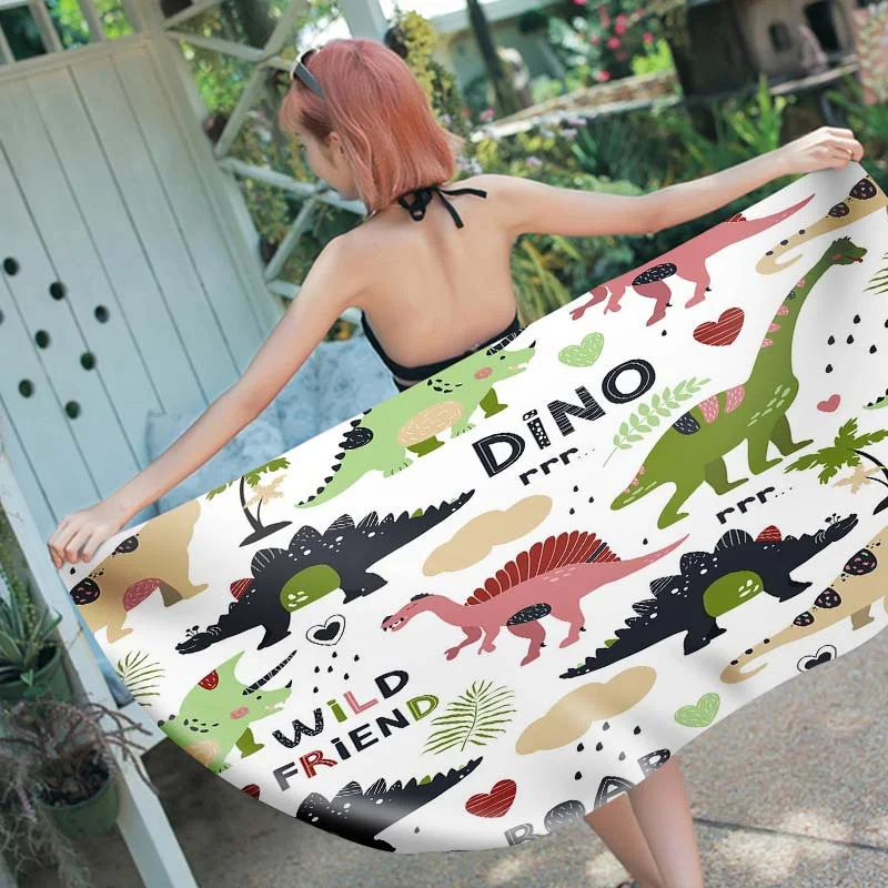 

Quick Drying Beach Towel Cartoon Colorful Dinosaur Rectangle Bath Towel For Teens Yogo Spa Outdoor Activities Big Mats 150x180cm