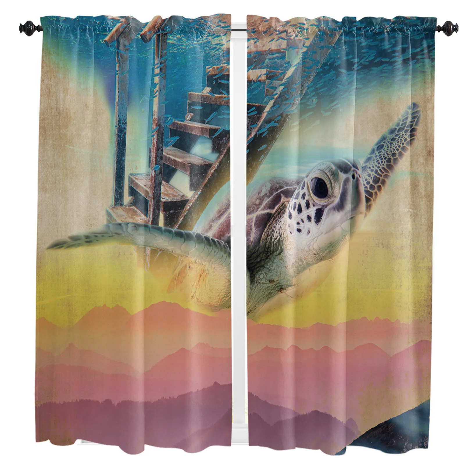 

Небесная морская черепаха шторы с горным ландшафтом для гостиной, кухни, занавески для спальни, декоративные оконные принадлежности, драпи...