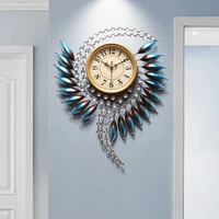 european style personality feather art wall clock living room home clock creative fashion mute decorative clock