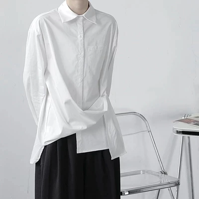 

New Ascetic Asymmetric design relaxed simple personality shirt fashion men cold wind small shirt