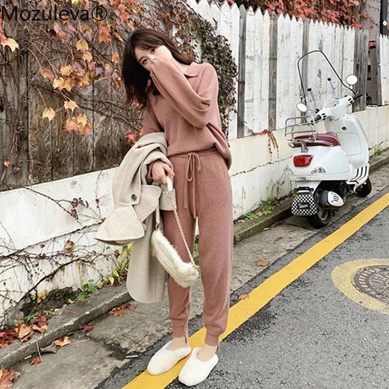 Женский бархатный свитер и брюки Mozuleva комплект из 2 предметов пуловер с вырезом в