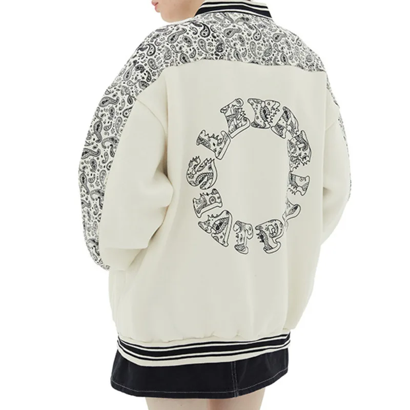 

Henry fashion print loose Korean couple Baseball Jacket design sense autumn winter Plush coat men