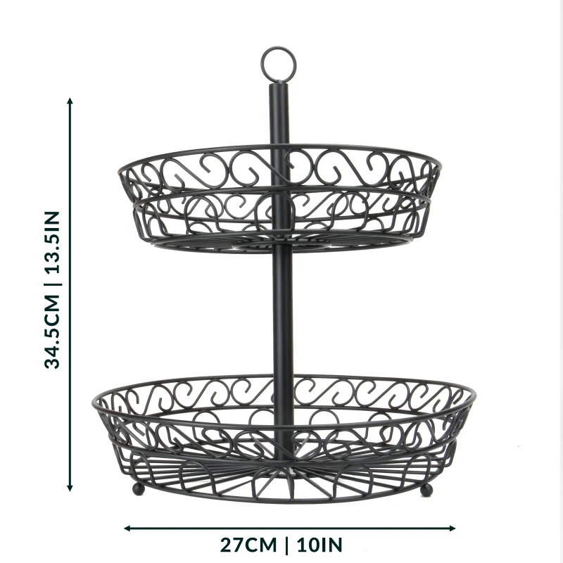 

Household 2 Tier Fruit Plate Countertop Metal Fruit Basket Vintage Style Tray Stand Storage Basket fruit basket can be folded