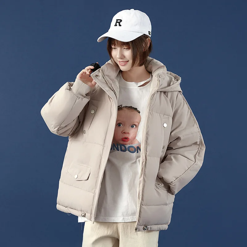 2021 Casual  Parkas Winter Jacket Women Drawstring Loose Solid  Hooded  Cotton Jackets  Fashion Solid Thick Short Coats Overcoat