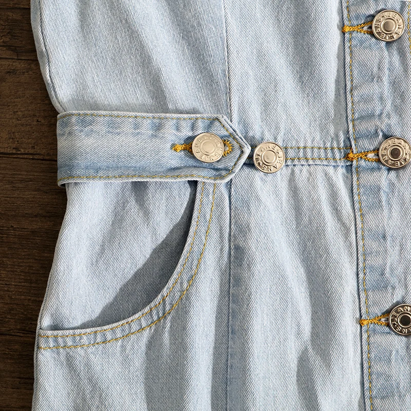 

CHICEVER Solid Elegant Denim Dress For Women Square Collar Short Sleeve High Waist Casual Mermaid Dresses Female 2021 Summer New