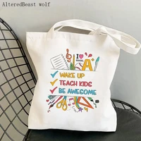 women shopper bag teach kids printed kawaii bag harajuku shopping canvas shopper bag girl handbag tote shoulder lady bag