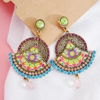 1pair new colorful semicircle sector pendant bohemian ethnic style earrings for women fashion travel commemorative jewerly