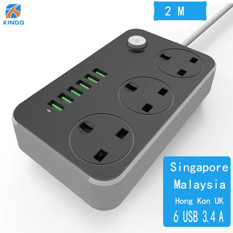 Штепсельная Вилка USB разъем питания 3 универсальные розетки 6 портов быстрой