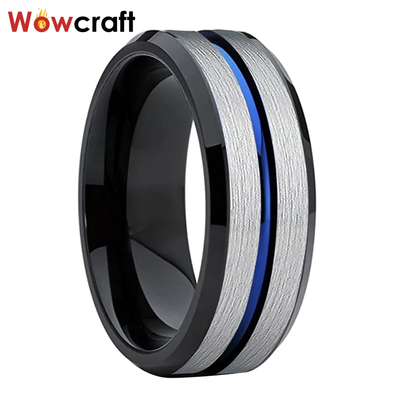8 мм черный Вольфрам обручальное кольцо из матовой поверхностью Обручение синий