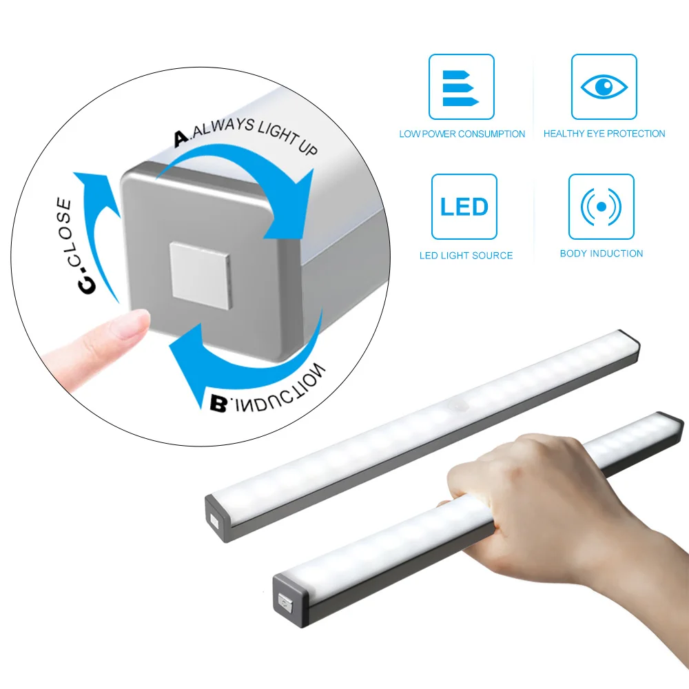

2pcs 297mm LED Human Body Induction Lamp Household Aisle Led Long Cord-Free Rechargeable Smart Wireless Kitchen Cabinet