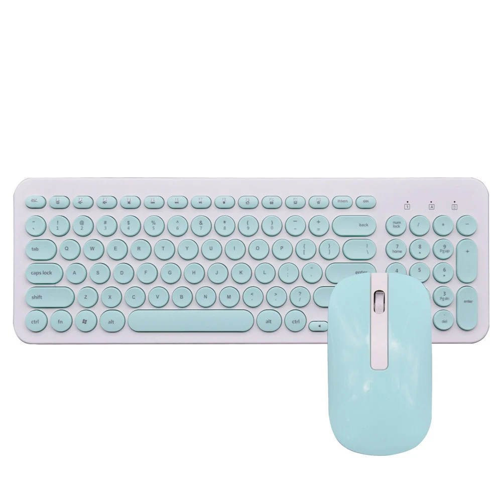 2,4G Беспроводная Бесшумная клавиатура и мышь Круглый Keycap клавиатура игровая мышь для Macbook lenovo Dell Asus hp ноутбук ПК компьютер - Цвет: Blue