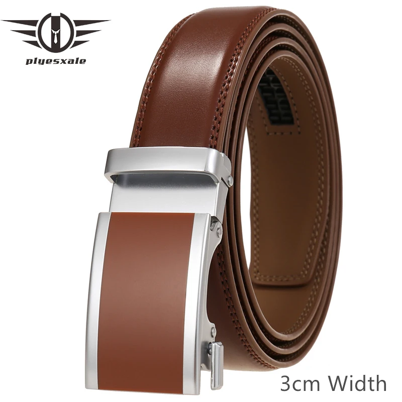 3cm Width Genuine Leather Belt Men Black Dark Brown Strap Male Automatic Buckle Mens Dress Suit Belts Top Quality Designer B904