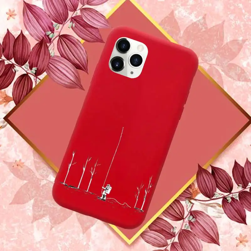 

Cute Cartoon Astronaut Star Space Phone Case Red Candy Color for iPhone 11 12 mini pro XS MAX 8 7 6 6S Plus X SE 2020 XR
