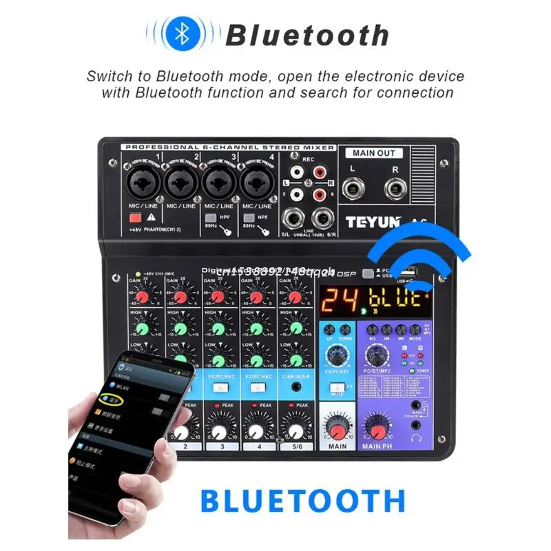 

Microphone Sound Mixer Sound Card Karaoke Mixer Professional 6 Channel -Studio Mixing Console Amplifier Dropship