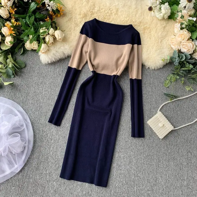 Fitaylor женское облегающее трикотажное платье Осеннее элегантное с длинным рукавом