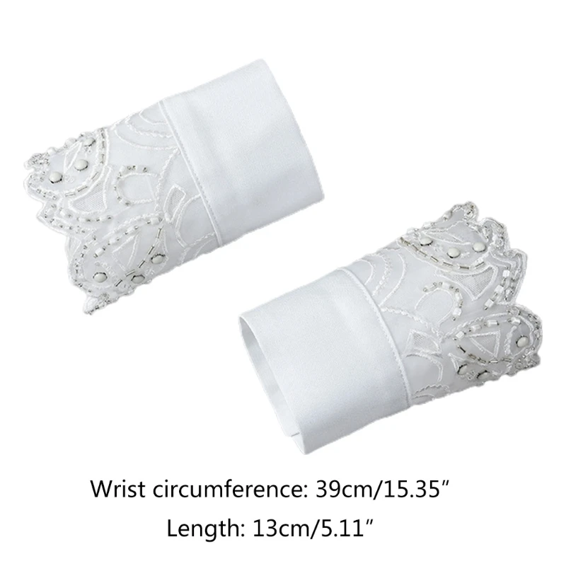 

Women Sweet Embroidery Floral Lace Horn Cuffs Bracelet Handmade Beading Jewelry Detachable Fake Sleeves Wristband