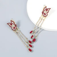 red tassel long drop earrings for women elegant delicate high quality party butterfly dangle earrings fashion jewelry gift ht114