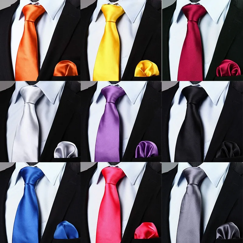 

Mens Tie Cravat Necktie Set Solid Fashion Ties for Man Handkerchief Party Gifts for Men Wedding Dress Accessories Wholesale