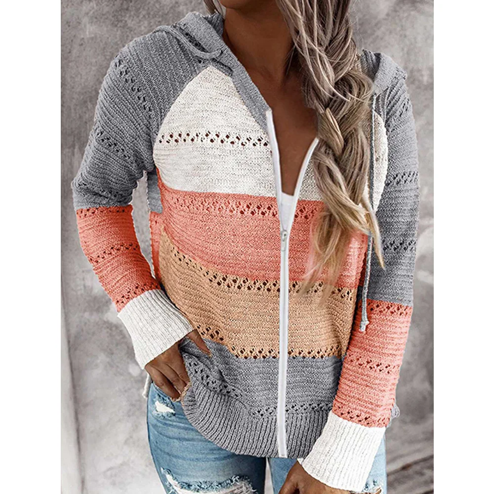 Осень/Зима 2020 новый женский свитер на молнии с капюшоном и длинными рукавами