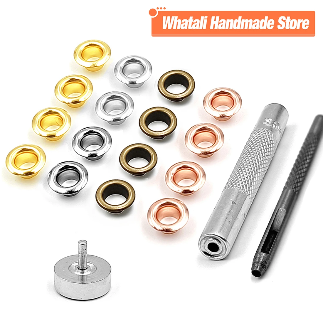 

50pcs 6mm Hole Metal Eyelets Grommets with Washer Punch Set Tool Diy Clothes Shoes Belt Cap Bag Tags Leathercraft Accessories