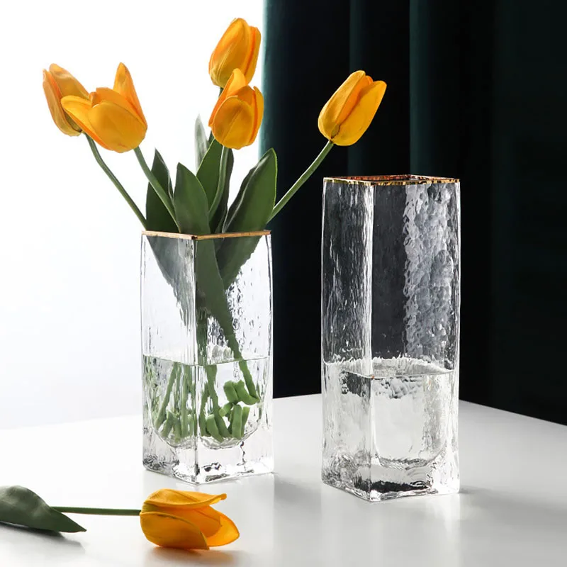 

Nordic Water Wave Flower Arrangement Glass Vase For Home Decoration Ornament Three-dimensional Rectangle Flower Vases Desk Decor