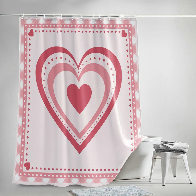 

Valentine's Day LOVE White Shower Curtain Set with 12 Hooks Bathroom Decoration