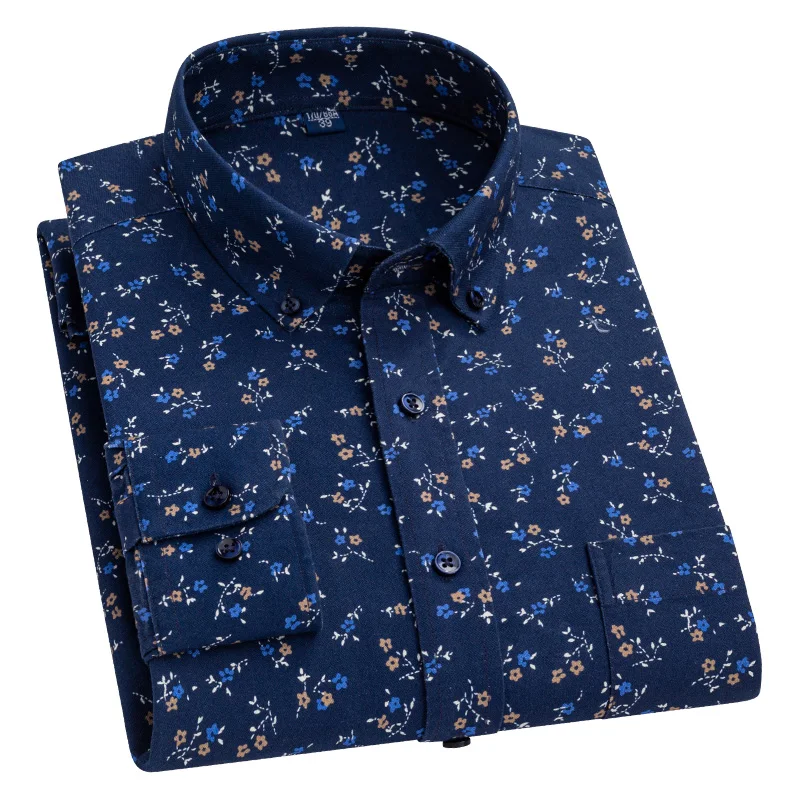 

Fashion Shirt Printed Men 100% Cotton Spring Fall New Design Long-sleeved Casual Flowers Floral Traveling Button Up Male Clothes