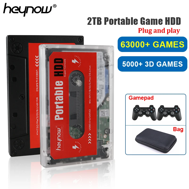 

HEYNOW External 2TB HDD Game Hard Drive Disk For PC Laptop Windows Mac OS 63000+ Game Console For PS2 PS1 WII N64 WIIU SS NDS MD