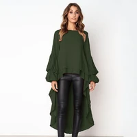 aecu plus size blouse 7 colors2020 autumn ruffled irregular solid asymmetrical lantern sleeve top women long blouse