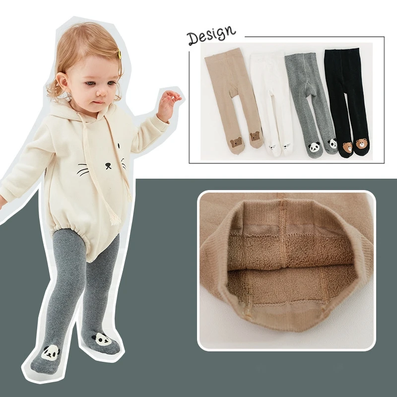 

Симпатичные колготки для девочек с животными, хлопковые колготки для маленьких девочек, осенне-зимние плотные вязаные детские колготки для...