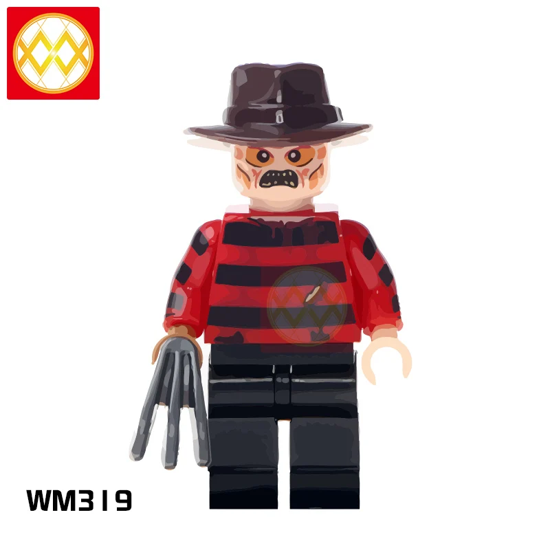 Красный Блоки фильм ужасов это Pennywise Хэллоуин Джокер клоун Джейсон Voorhees кожаное лицо Заводной Строительный Блок игрушка для детей - Цвет: Красный